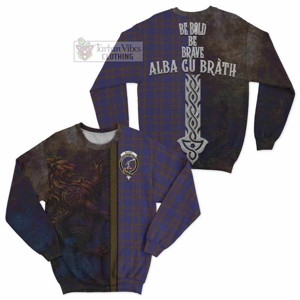 Tartan Vibes Clothing Elliot Tartan Family Crest Sweatshirt Alba Gu Brath Be Brave Lion Ancient Style