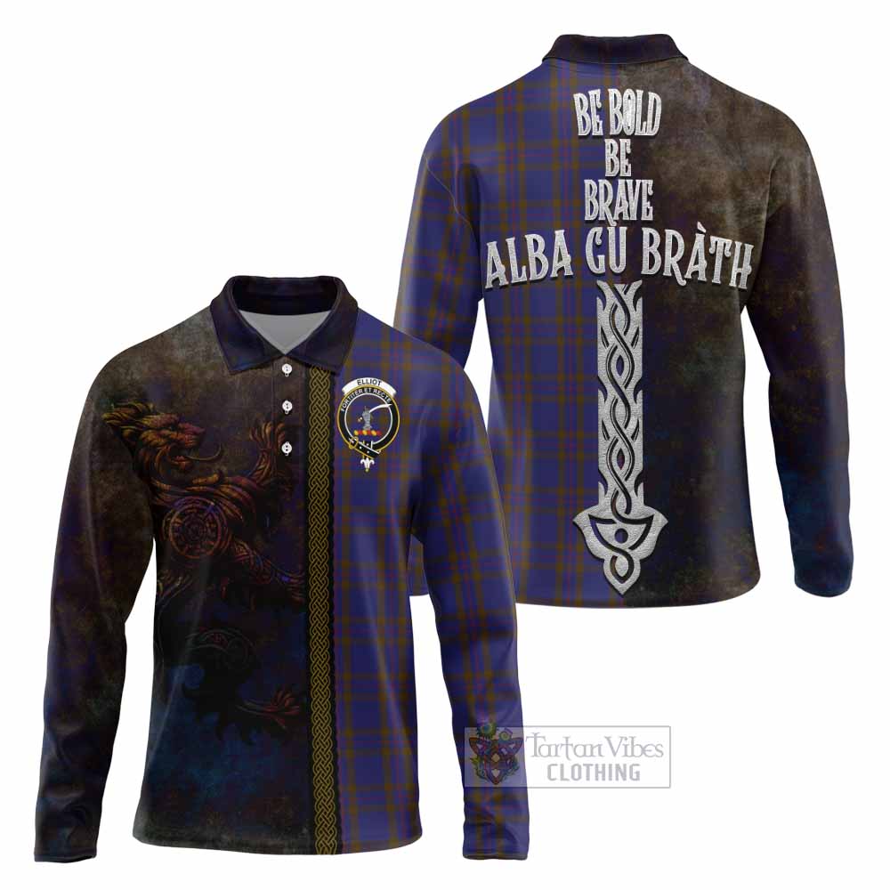 Tartan Vibes Clothing Elliot Tartan Family Crest Long Sleeve Polo Shirt Alba Gu Brath Be Brave Lion Ancient Style