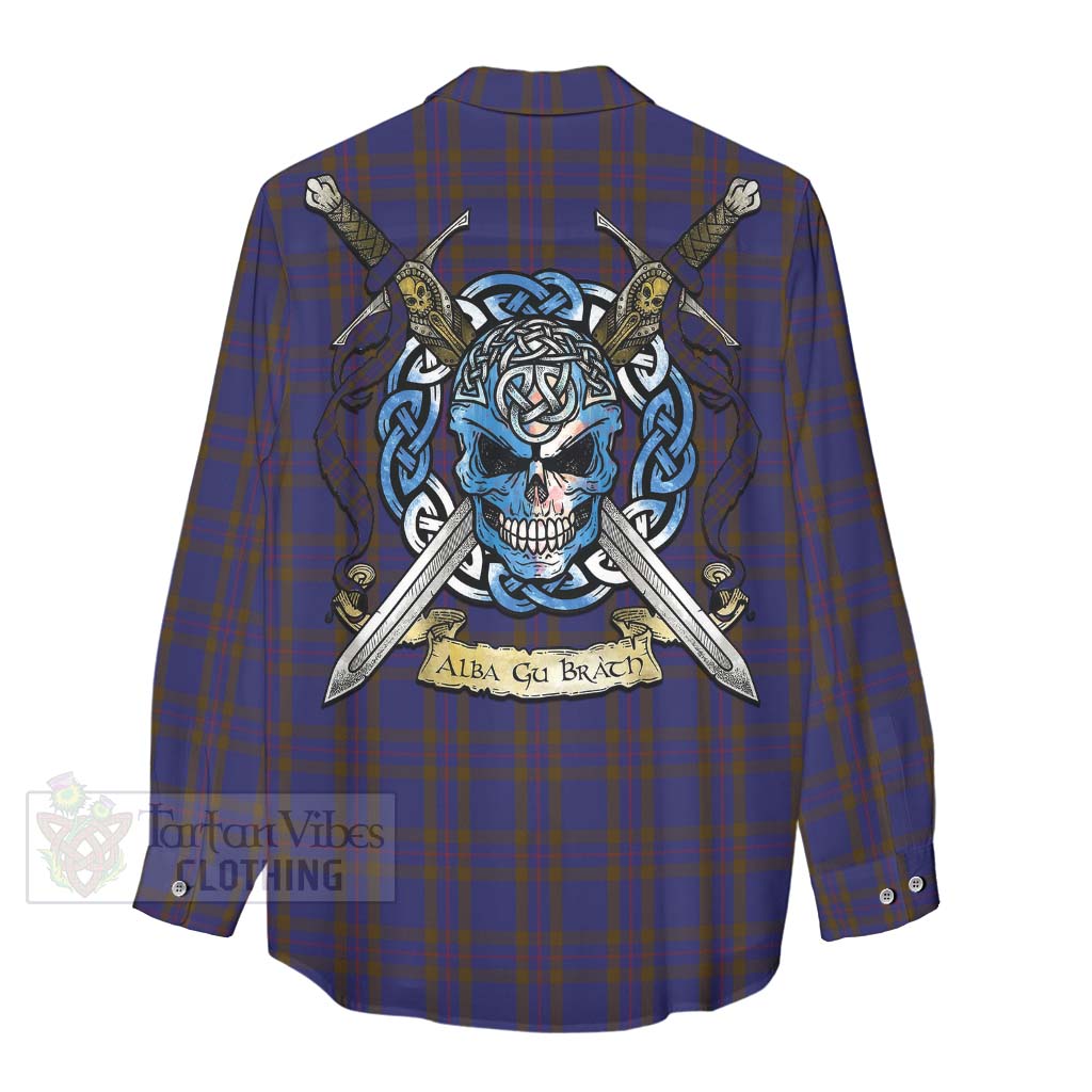 Tartan Vibes Clothing Elliot Tartan Women's Casual Shirt with Family Crest Celtic Skull Style