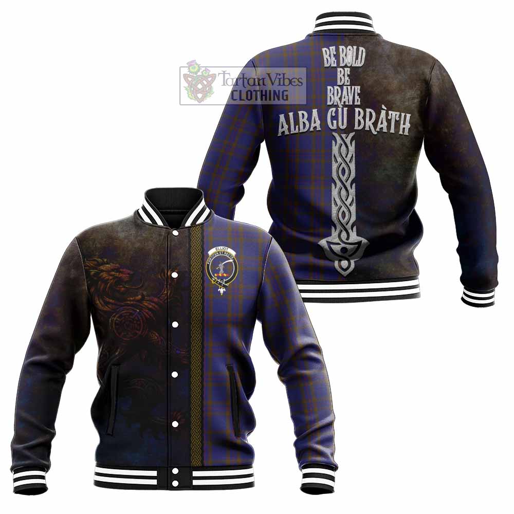 Tartan Vibes Clothing Elliot Tartan Family Crest Baseball Jacket Alba Gu Brath Be Brave Lion Ancient Style