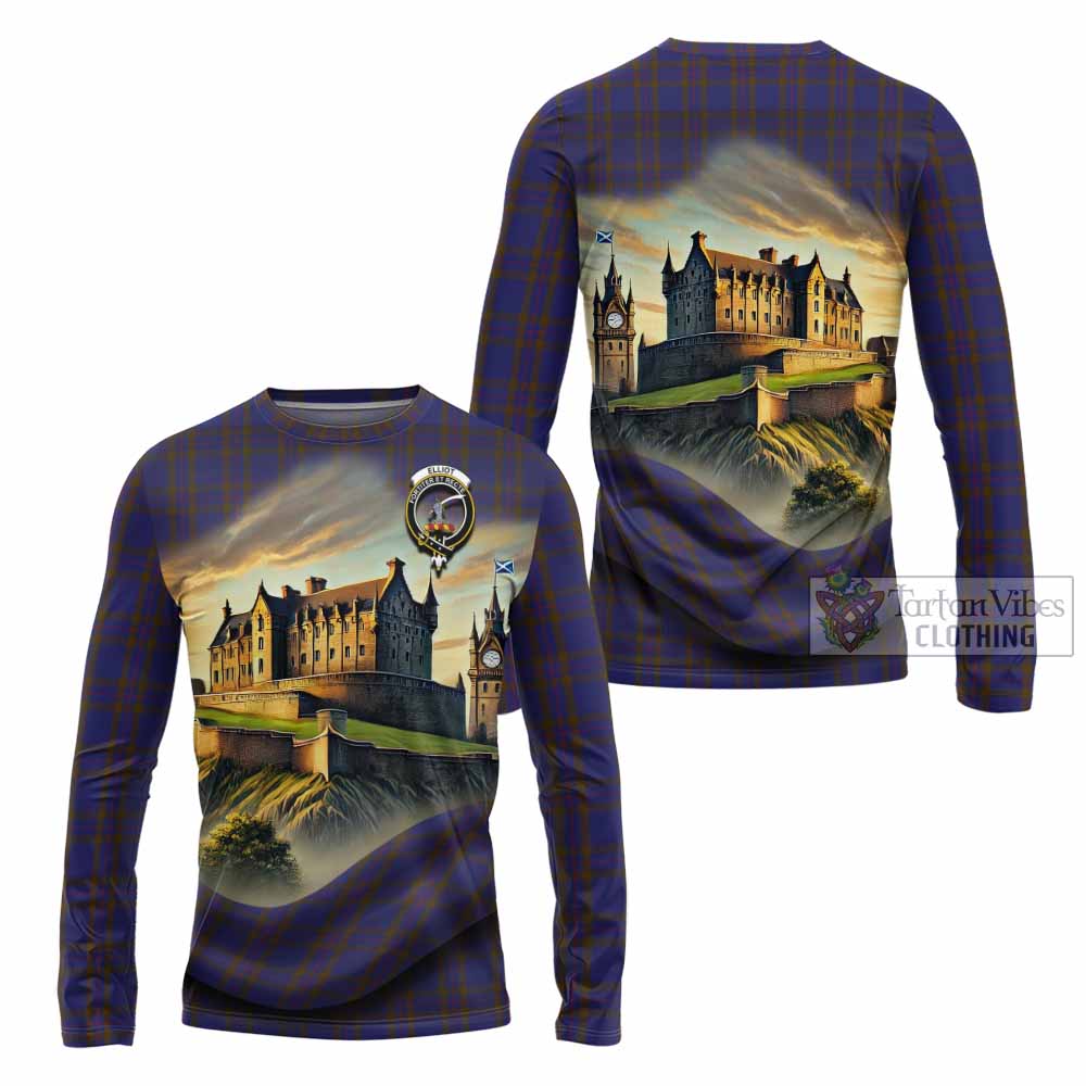 Tartan Vibes Clothing Elliot Tartan Family Crest Long Sleeve T-Shirt with Scottish Ancient Castle Style