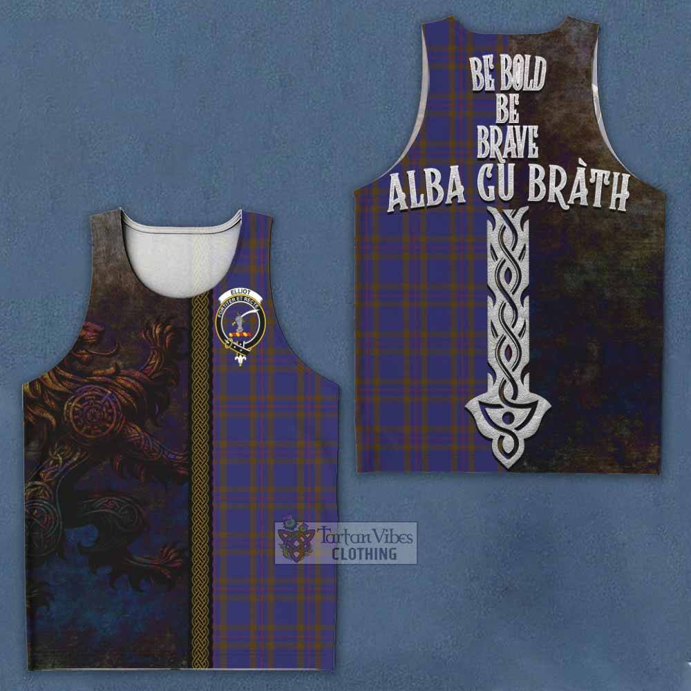 Tartan Vibes Clothing Elliot Tartan Family Crest Men's Tank Top Alba Gu Brath Be Brave Lion Ancient Style