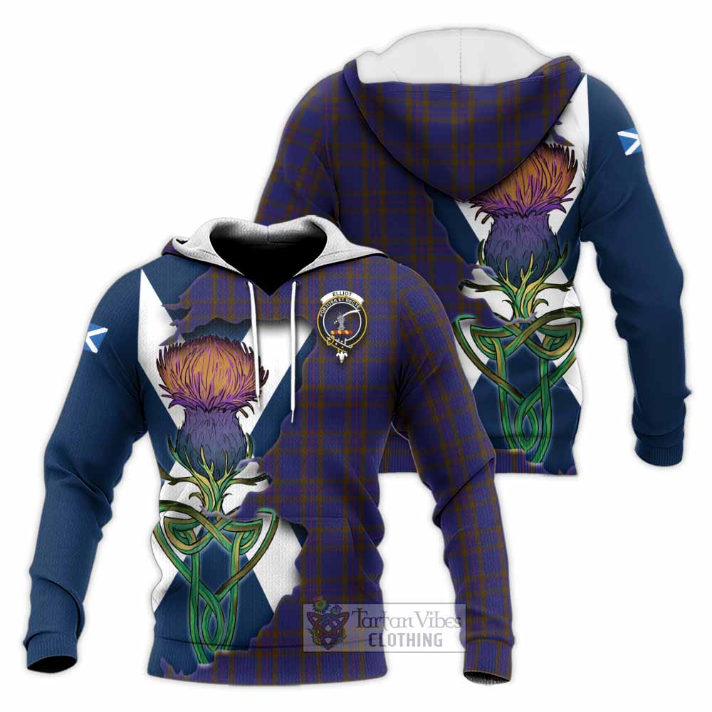 Tartan Vibes Clothing Elliot Tartan Family Crest Knitted Hoodie Scottish Thistle Celtic Inspired