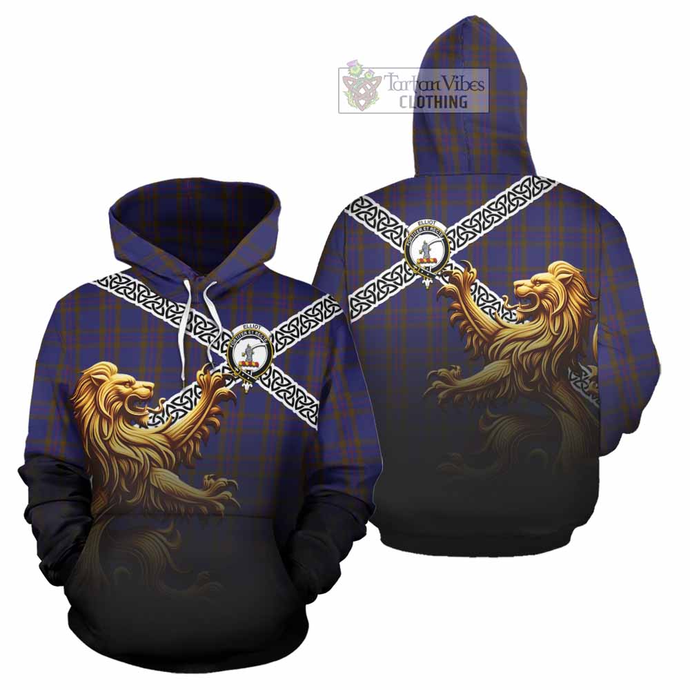 Tartan Vibes Clothing Elliot Crest Tartan Hoodie with Golden Lion Emblem Celtic Style