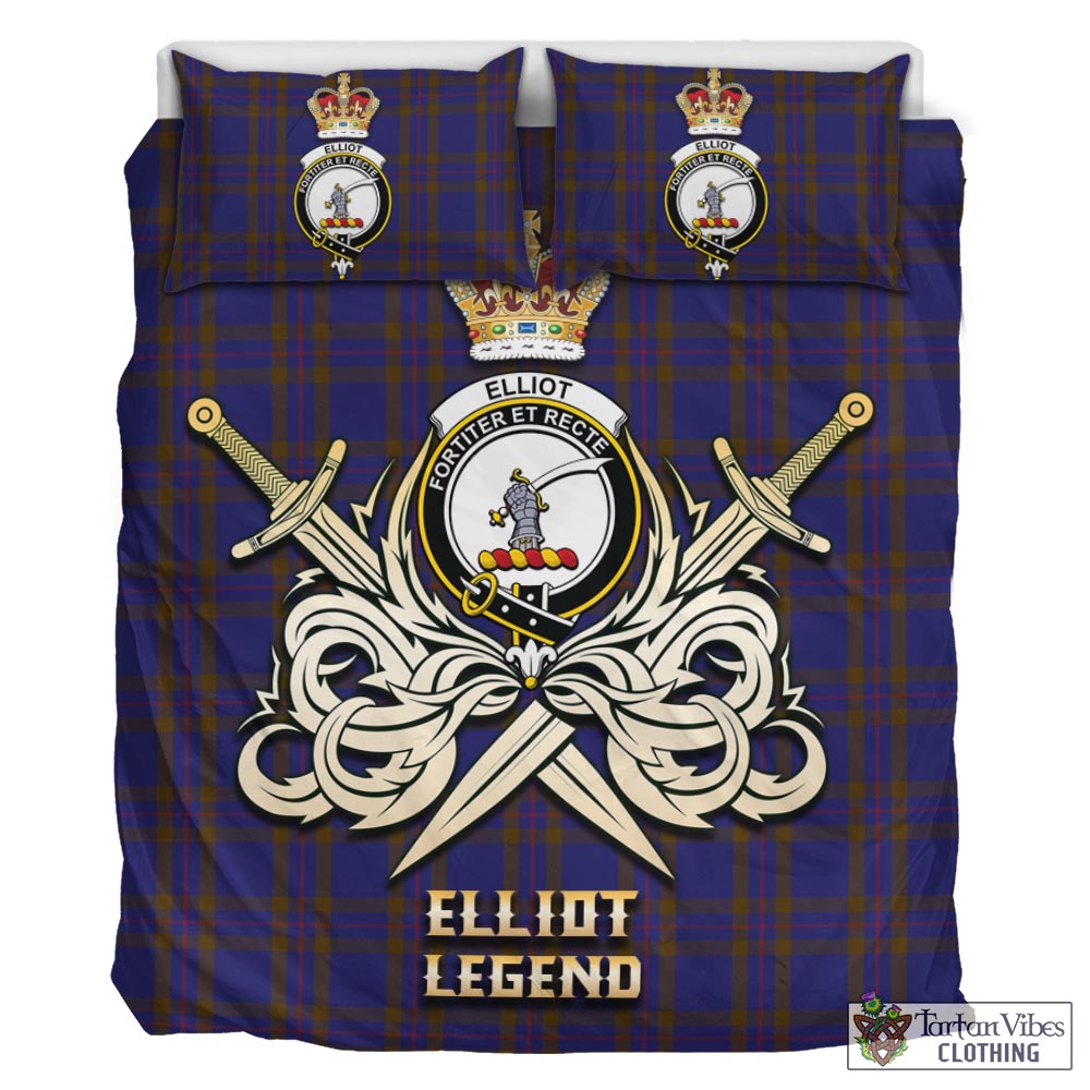 Tartan Vibes Clothing Elliot Tartan Bedding Set with Clan Crest and the Golden Sword of Courageous Legacy