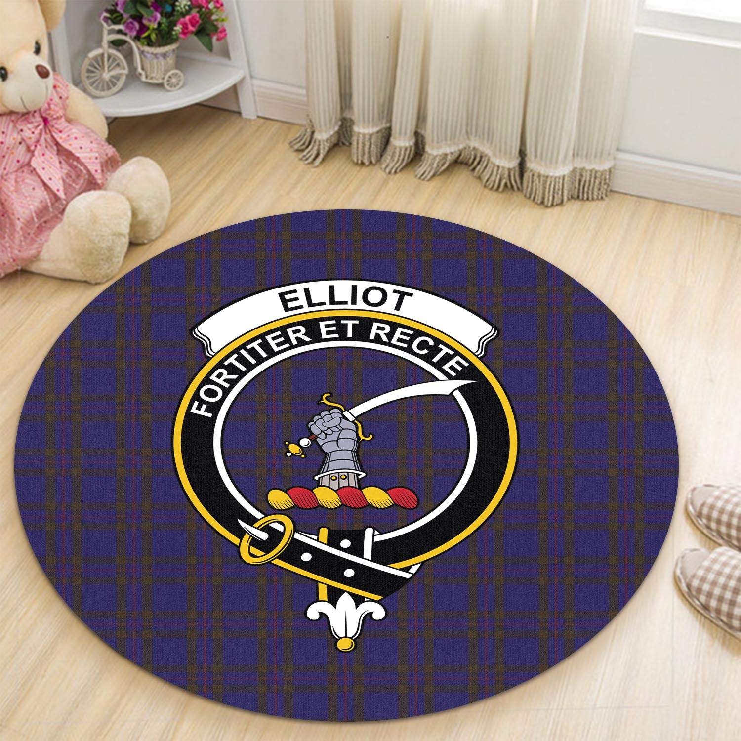 Elliot Tartan Round Rug with Family Crest - Tartanvibesclothing