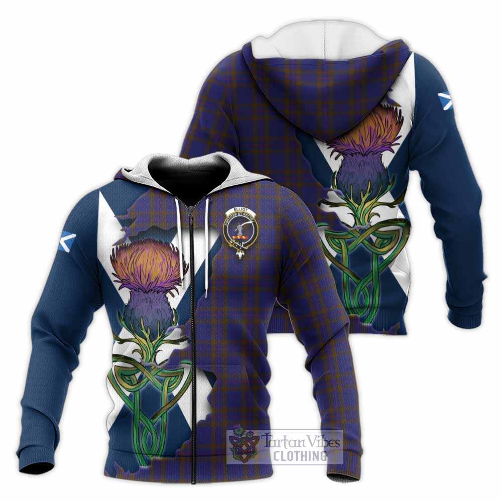 Tartan Vibes Clothing Elliot Tartan Family Crest Knitted Hoodie Scottish Thistle Celtic Inspired