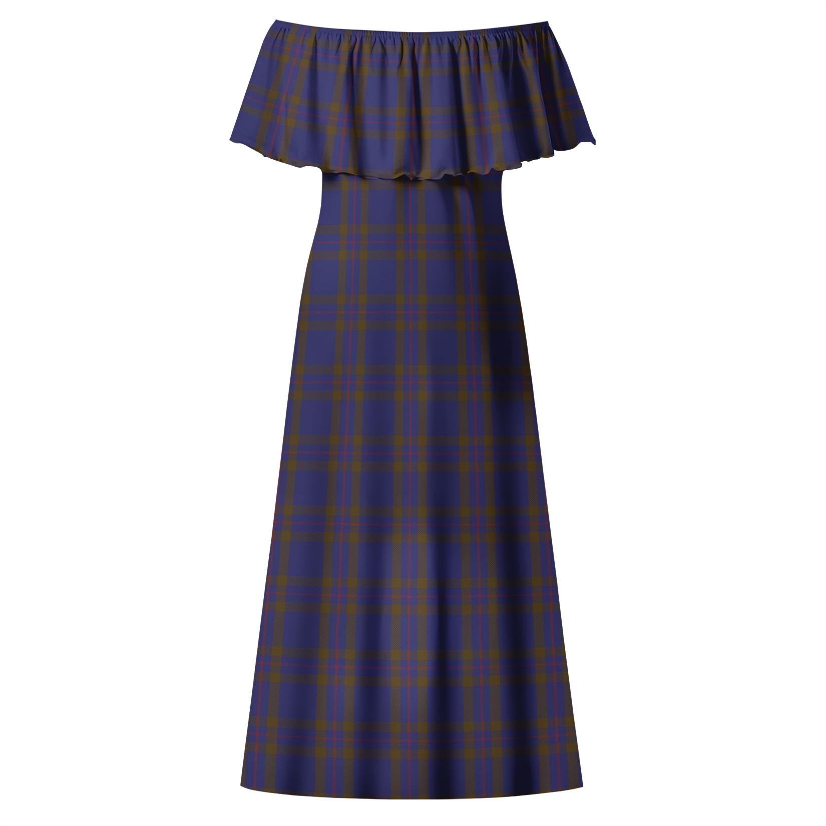 Elliot Tartan Off Shoulder Long Dress - Tartanvibesclothing