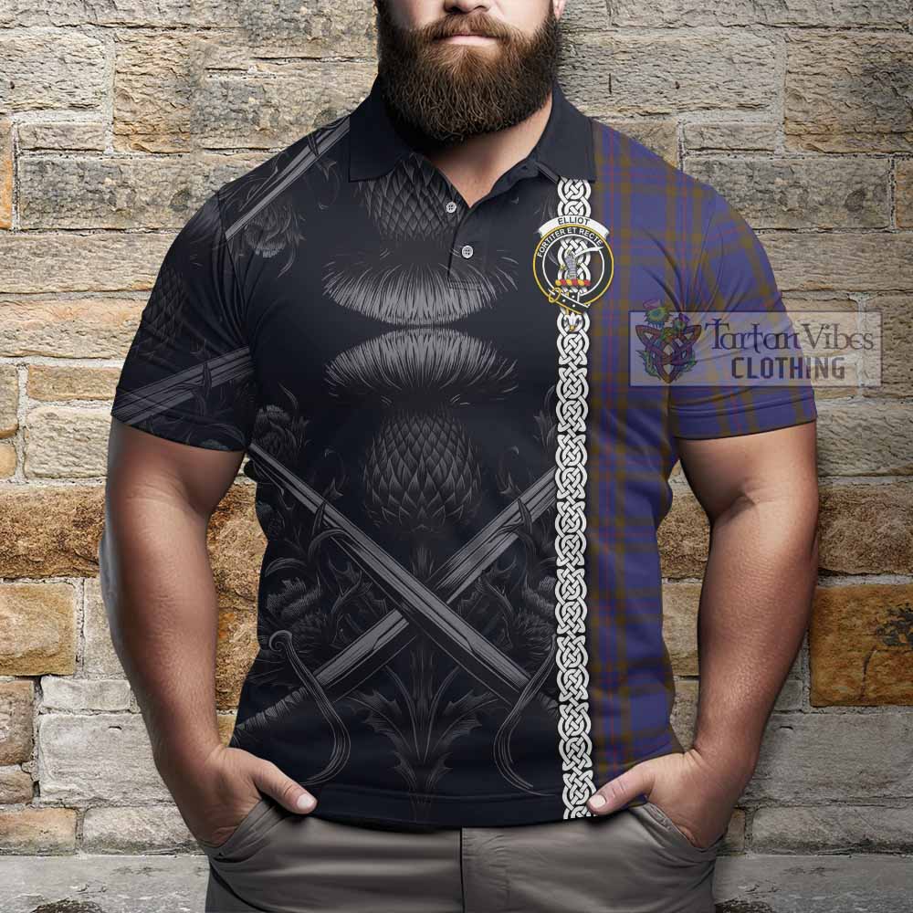 Tartan Vibes Clothing Elliot Tartan Polo Shirt with Family Crest Cross Sword Thistle Celtic Vibes