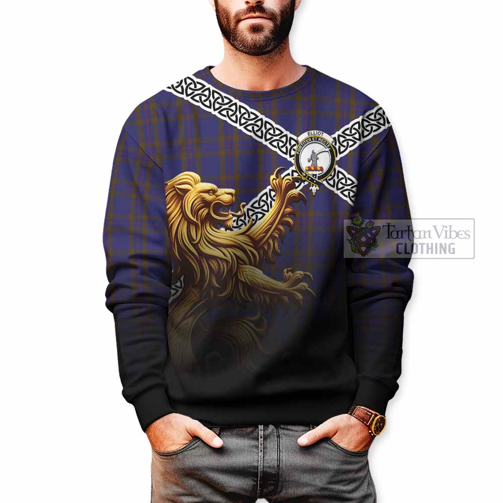 Tartan Vibes Clothing Elliot Crest Tartan Sweatshirt with Golden Lion Emblem Celtic Style