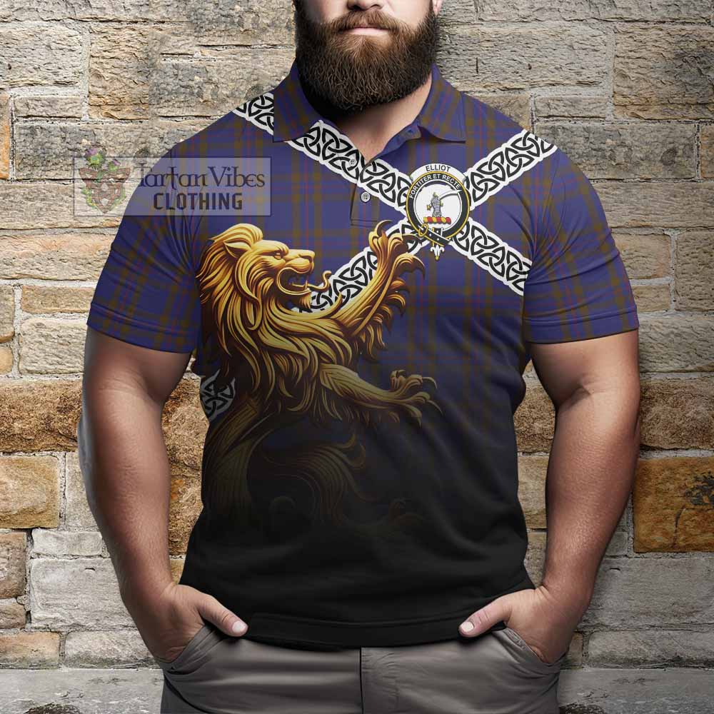Tartan Vibes Clothing Elliot Crest Tartan Polo Shirt with Golden Lion Emblem Celtic Style