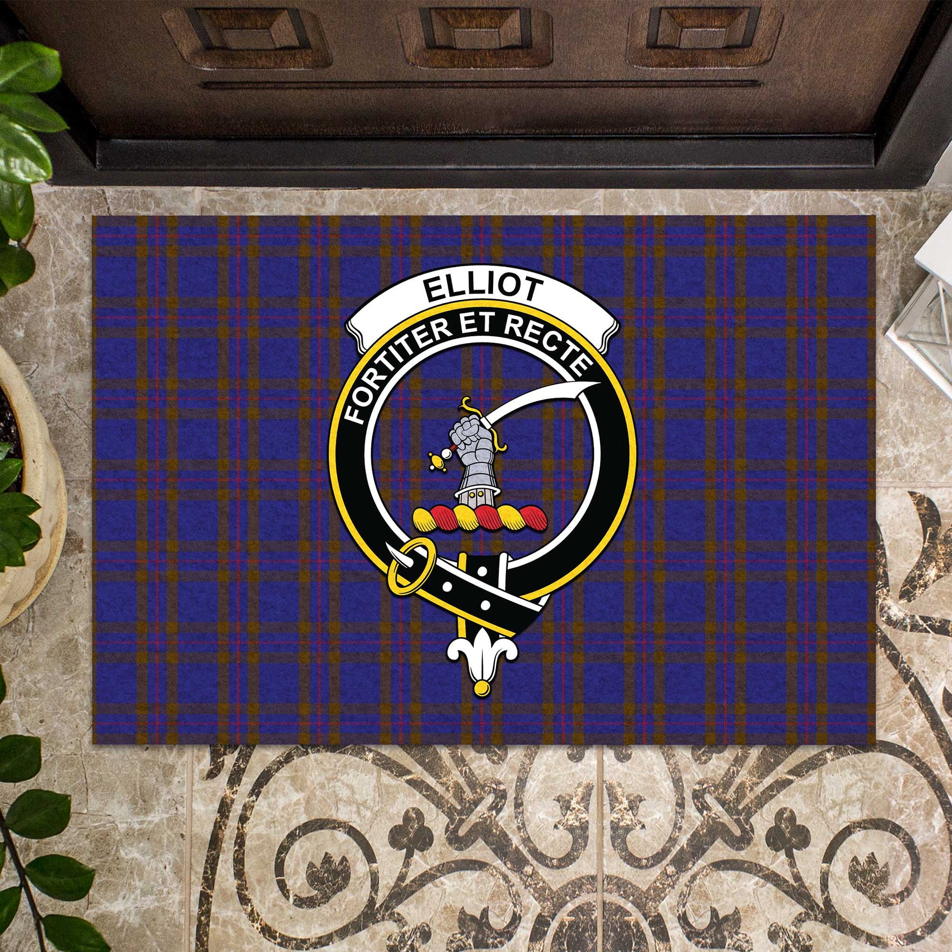 Elliot Tartan Door Mat with Family Crest - Tartanvibesclothing