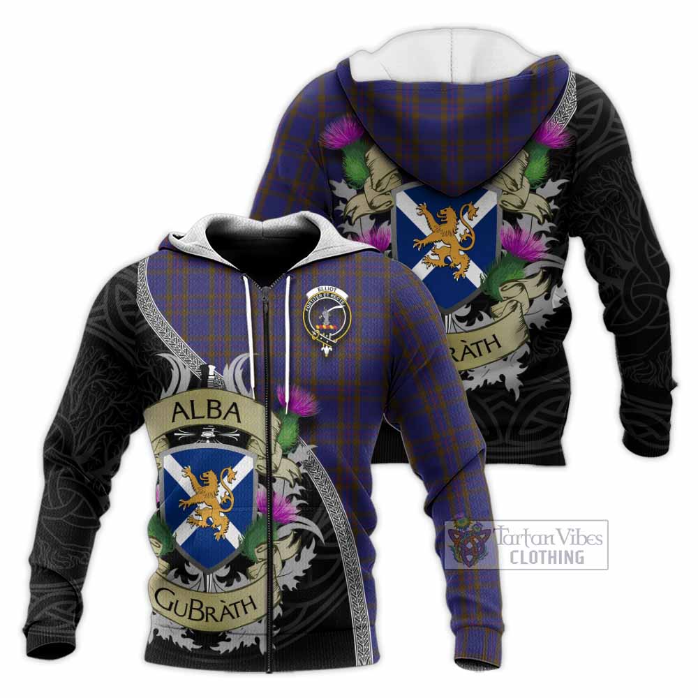 Tartan Vibes Clothing Elliot Tartan Family Crest Knitted Hoodie Lion Rampant Royal Thistle Shield Celtic Inspired
