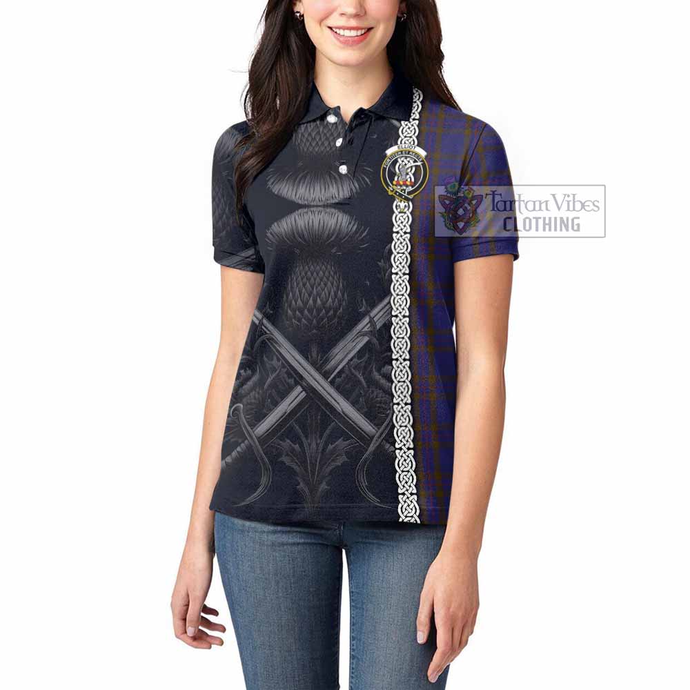Tartan Vibes Clothing Elliot Tartan Women's Polo Shirt with Family Crest Cross Sword Thistle Celtic Vibes