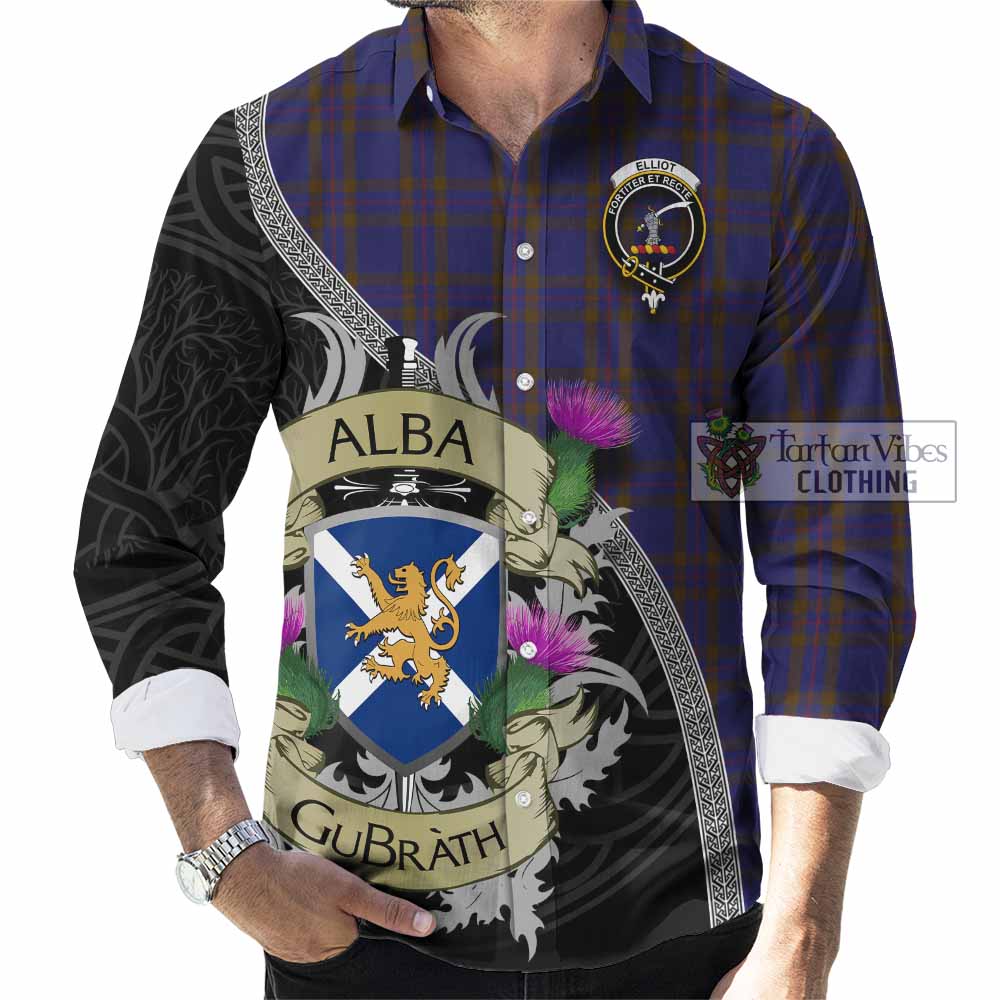Tartan Vibes Clothing Elliot Tartan Family Crest Long Sleeve Button Shirt Lion Rampant Royal Thistle Shield Celtic Inspired