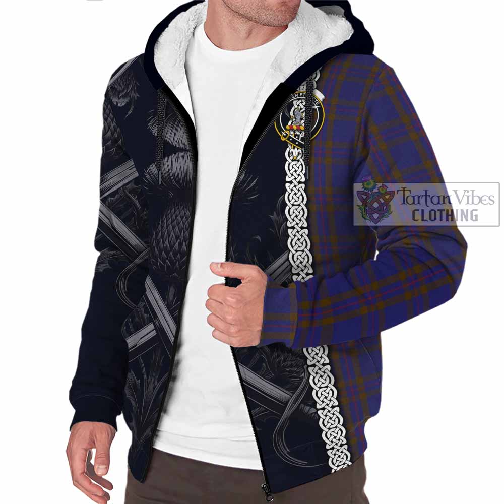 Tartan Vibes Clothing Elliot Tartan Sherpa Hoodie with Family Crest Cross Sword Thistle Celtic Vibes