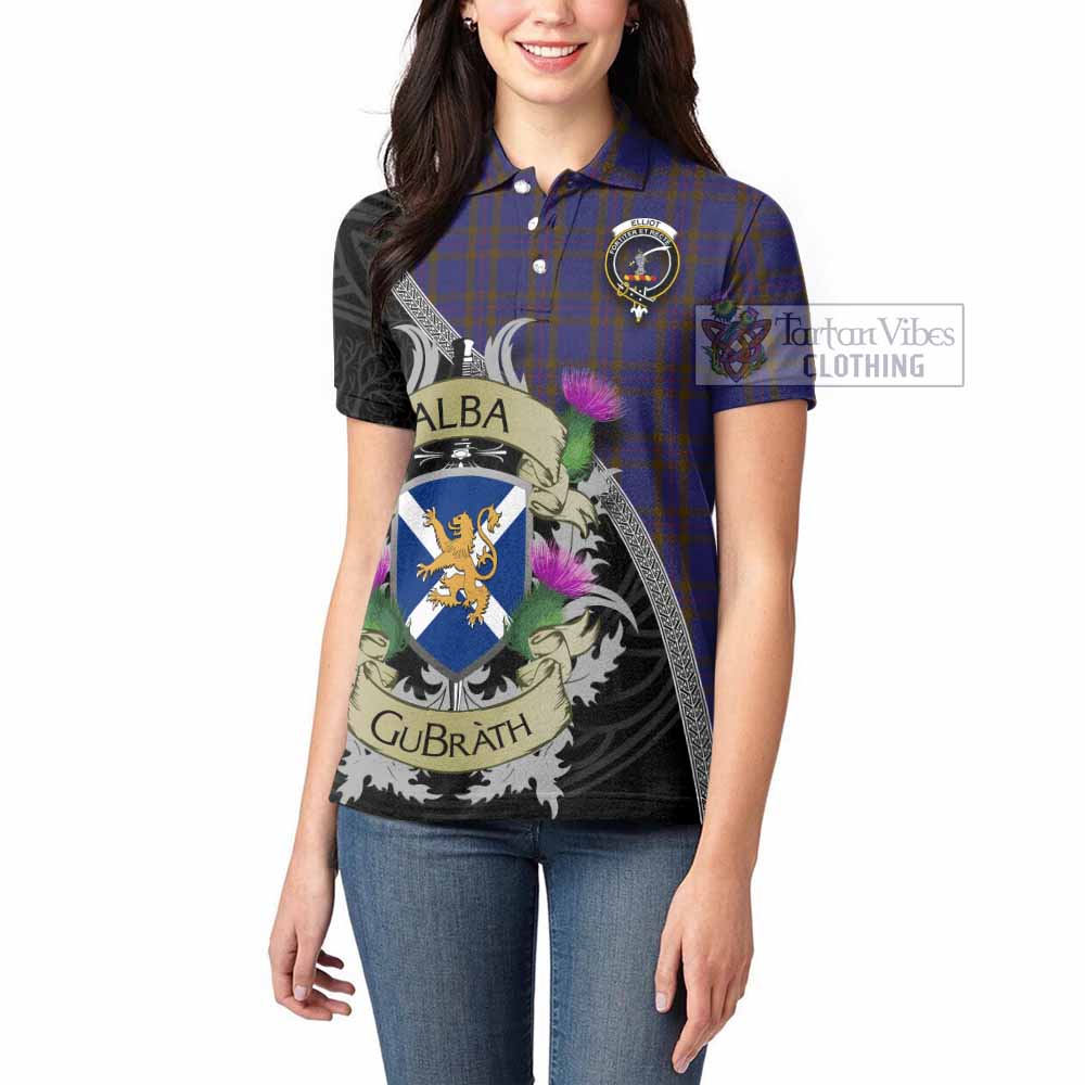 Tartan Vibes Clothing Elliot Tartan Family Crest Women's Polo Shirt Lion Rampant Royal Thistle Shield Celtic Inspired