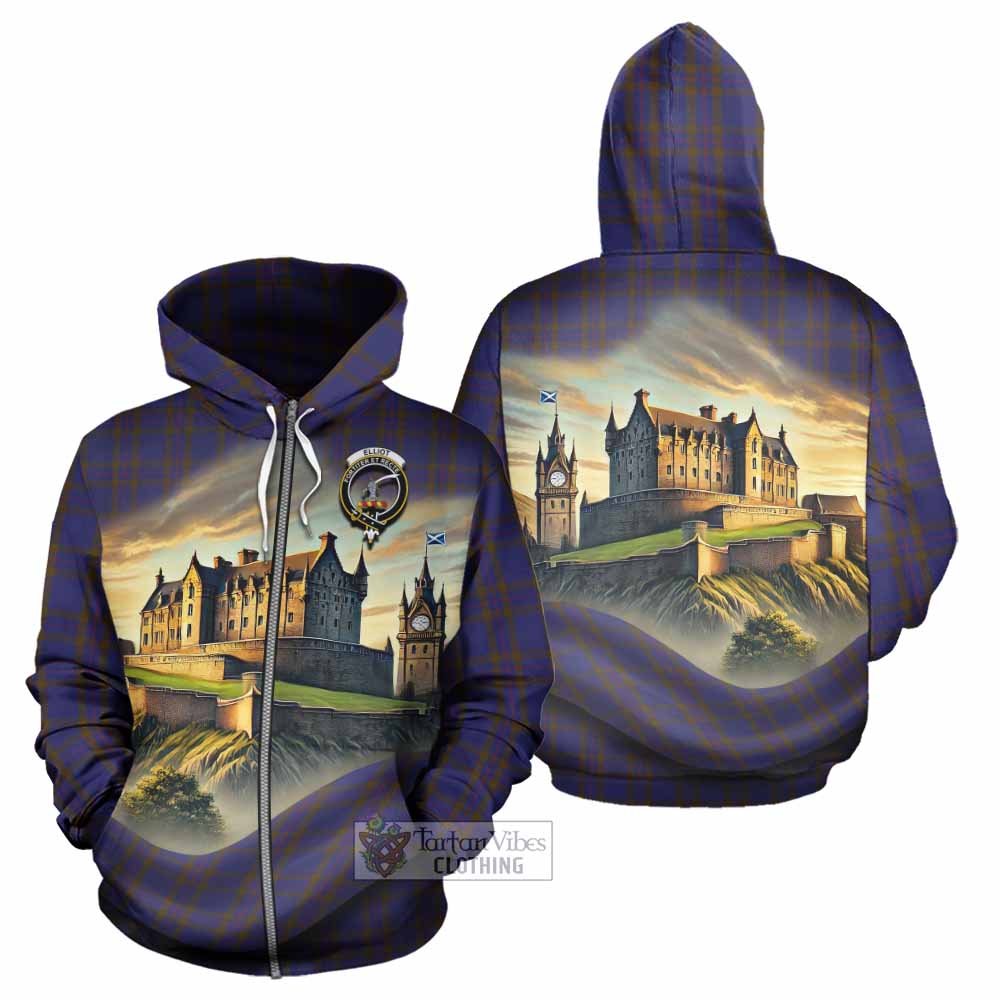 Tartan Vibes Clothing Elliot Tartan Family Crest Hoodie with Scottish Ancient Castle Style