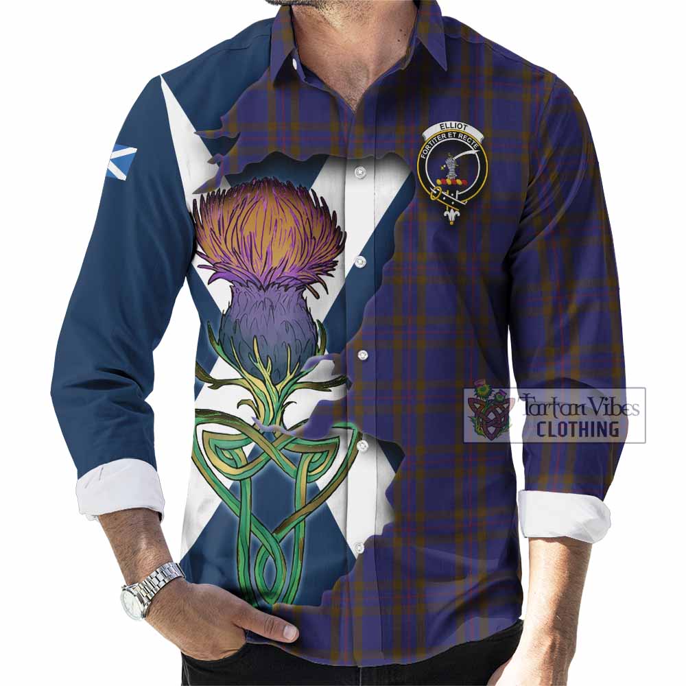 Tartan Vibes Clothing Elliot Tartan Family Crest Long Sleeve Button Shirt Scottish Thistle Celtic Inspired