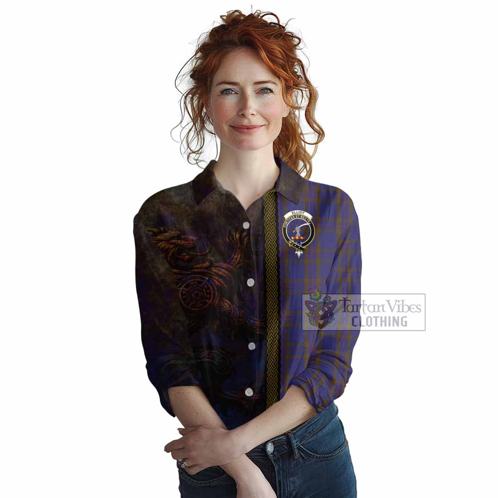 Tartan Vibes Clothing Elliot Tartan Family Crest Women's Casual Shirt Alba Gu Brath Be Brave Lion Ancient Style