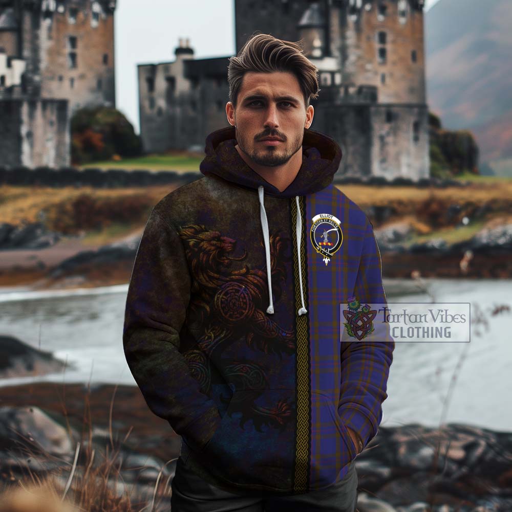 Tartan Vibes Clothing Elliot Tartan Family Crest Cotton Hoodie Alba Gu Brath Be Brave Lion Ancient Style