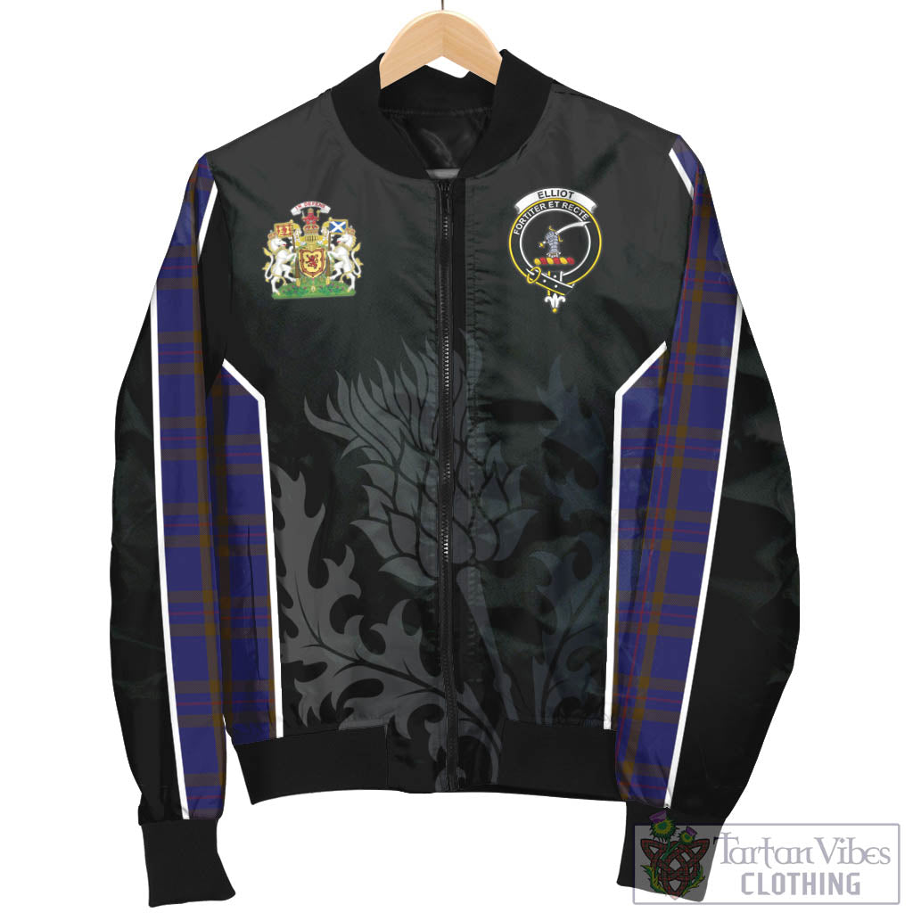 Tartan Vibes Clothing Elliot Tartan Bomber Jacket with Family Crest and Scottish Thistle Vibes Sport Style