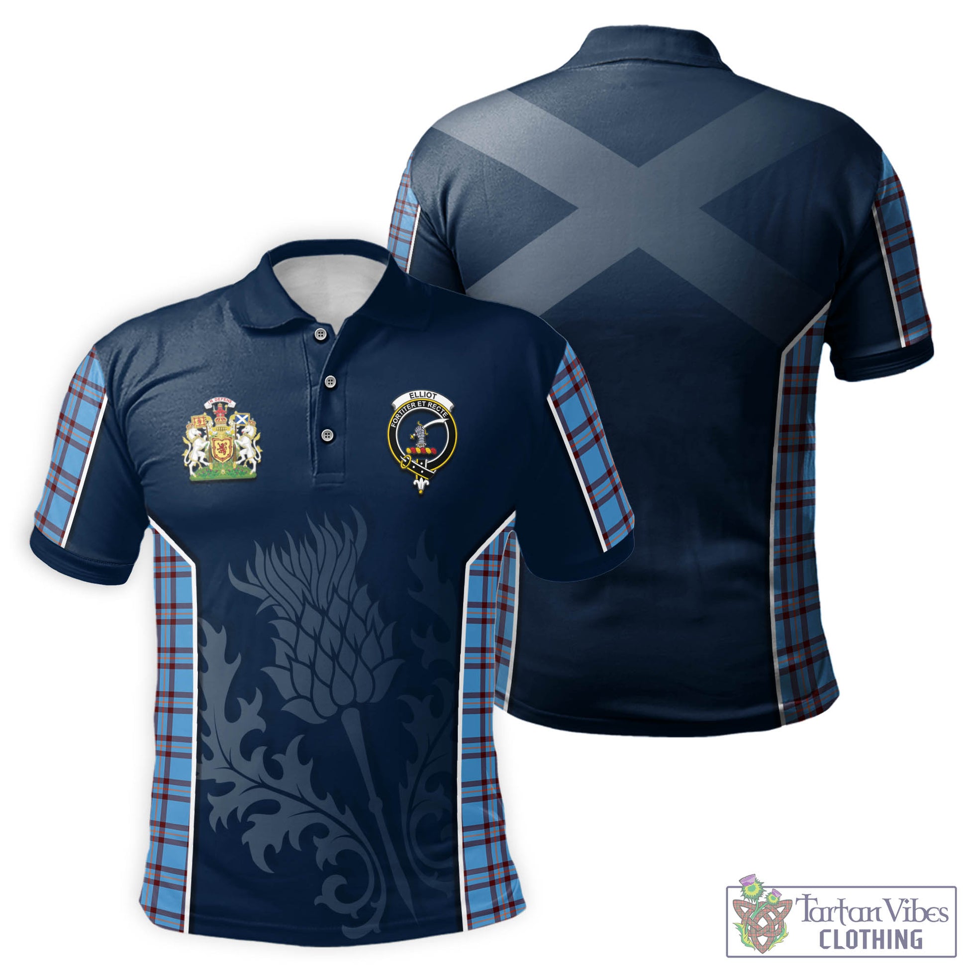 Tartan Vibes Clothing Elliot Ancient Tartan Men's Polo Shirt with Family Crest and Scottish Thistle Vibes Sport Style
