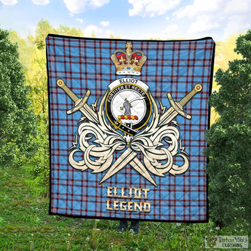 Elliot Ancient Tartan Quilt with Clan Crest and the Golden Sword of Courageous Legacy