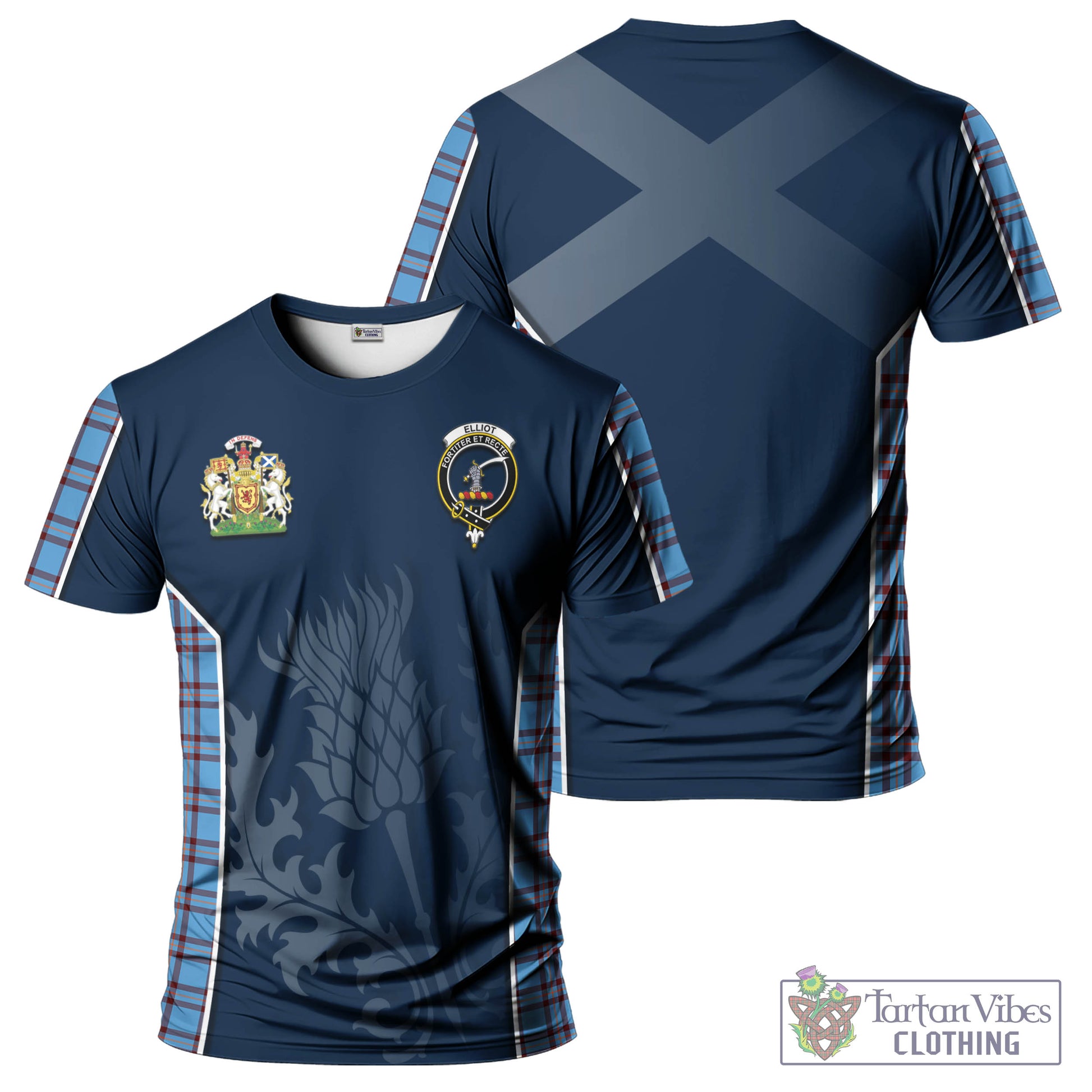 Tartan Vibes Clothing Elliot Ancient Tartan T-Shirt with Family Crest and Scottish Thistle Vibes Sport Style