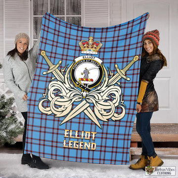 Elliot Ancient Tartan Blanket with Clan Crest and the Golden Sword of Courageous Legacy