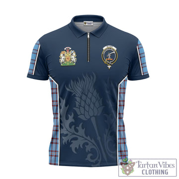 Elliot Ancient Tartan Zipper Polo Shirt with Family Crest and Scottish Thistle Vibes Sport Style