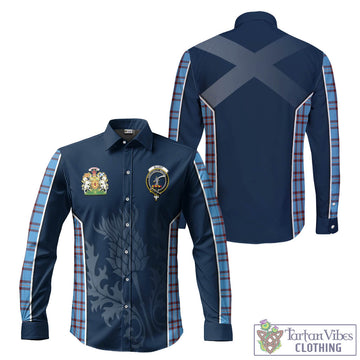 Elliot Ancient Tartan Long Sleeve Button Up Shirt with Family Crest and Scottish Thistle Vibes Sport Style