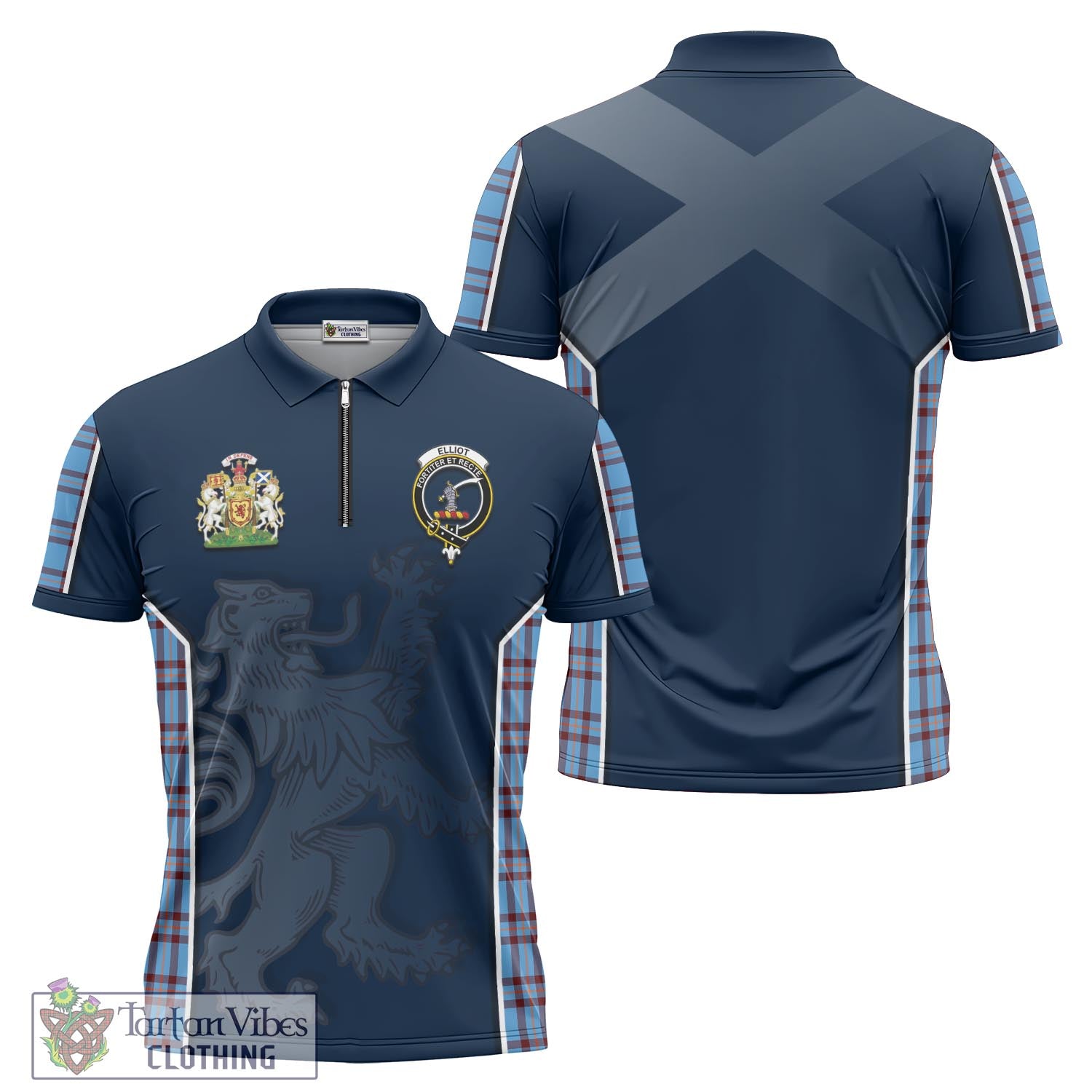 Tartan Vibes Clothing Elliot Ancient Tartan Zipper Polo Shirt with Family Crest and Lion Rampant Vibes Sport Style