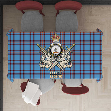 Elliot Ancient Tartan Tablecloth with Clan Crest and the Golden Sword of Courageous Legacy