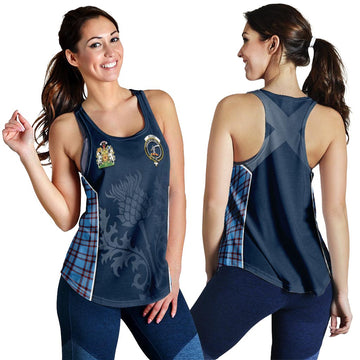 Elliot Ancient Tartan Women's Racerback Tanks with Family Crest and Scottish Thistle Vibes Sport Style