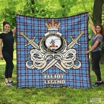 Elliot Ancient Tartan Quilt with Clan Crest and the Golden Sword of Courageous Legacy
