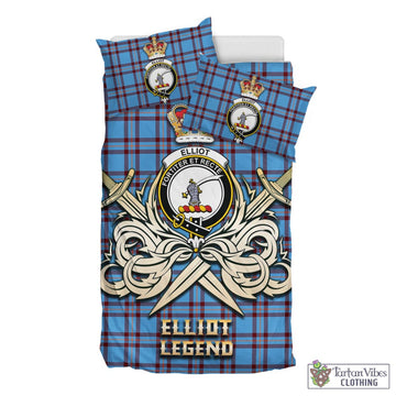 Elliot Ancient Tartan Bedding Set with Clan Crest and the Golden Sword of Courageous Legacy
