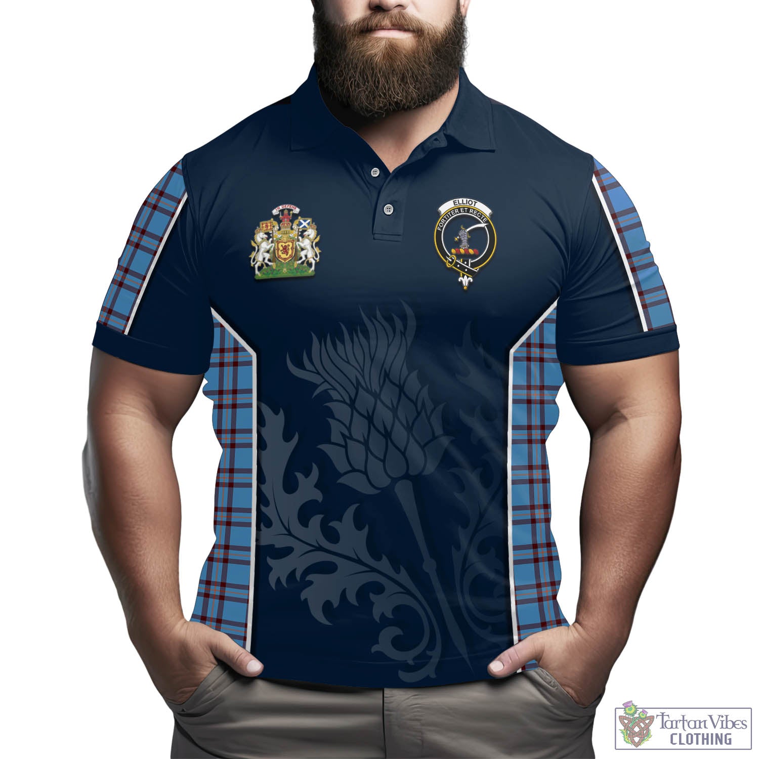 Tartan Vibes Clothing Elliot Ancient Tartan Men's Polo Shirt with Family Crest and Scottish Thistle Vibes Sport Style