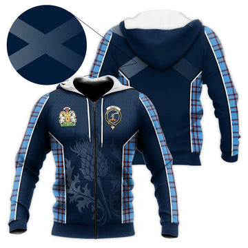 Elliot Ancient Tartan Knitted Hoodie with Family Crest and Scottish Thistle Vibes Sport Style