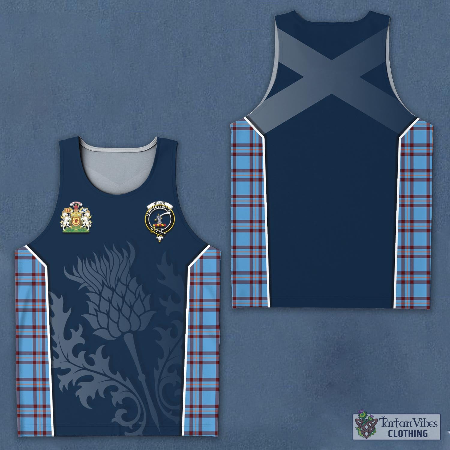 Tartan Vibes Clothing Elliot Ancient Tartan Men's Tanks Top with Family Crest and Scottish Thistle Vibes Sport Style