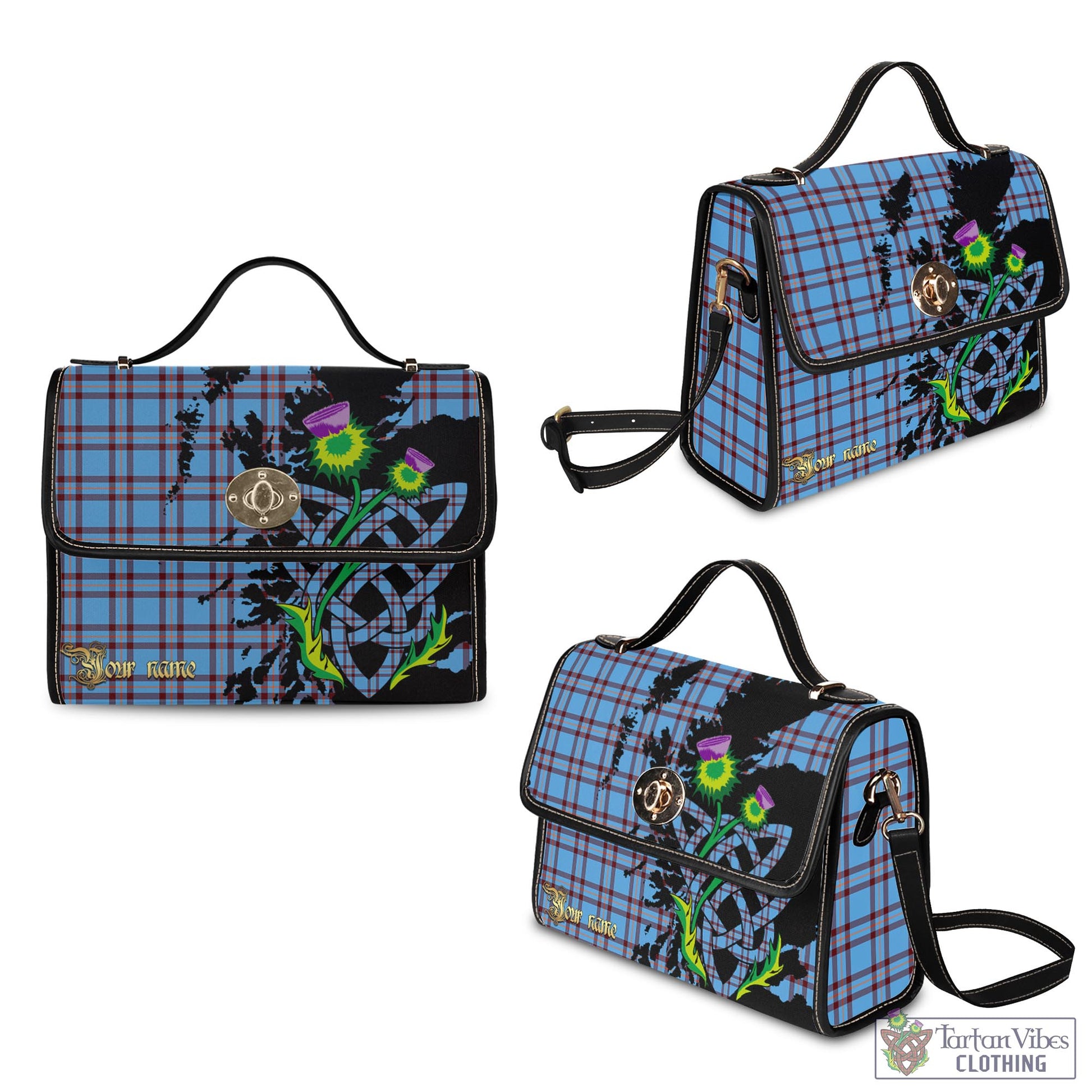 Tartan Vibes Clothing Elliot Ancient Tartan Waterproof Canvas Bag with Scotland Map and Thistle Celtic Accents