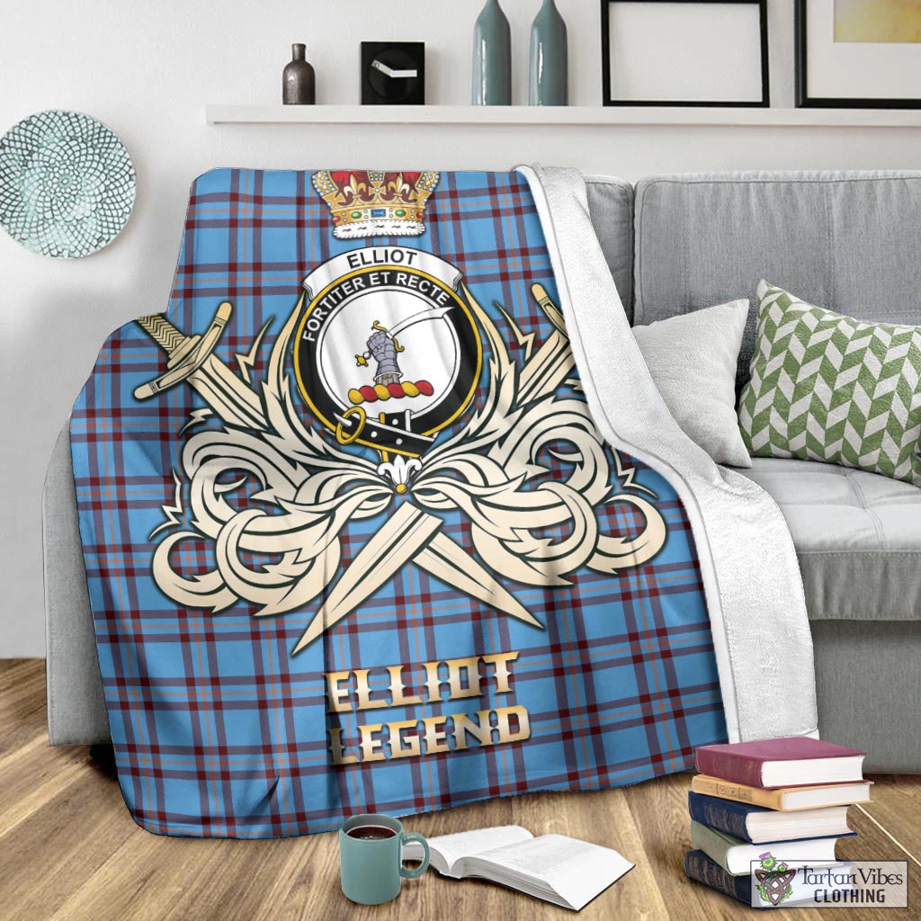 Tartan Vibes Clothing Elliot Ancient Tartan Blanket with Clan Crest and the Golden Sword of Courageous Legacy