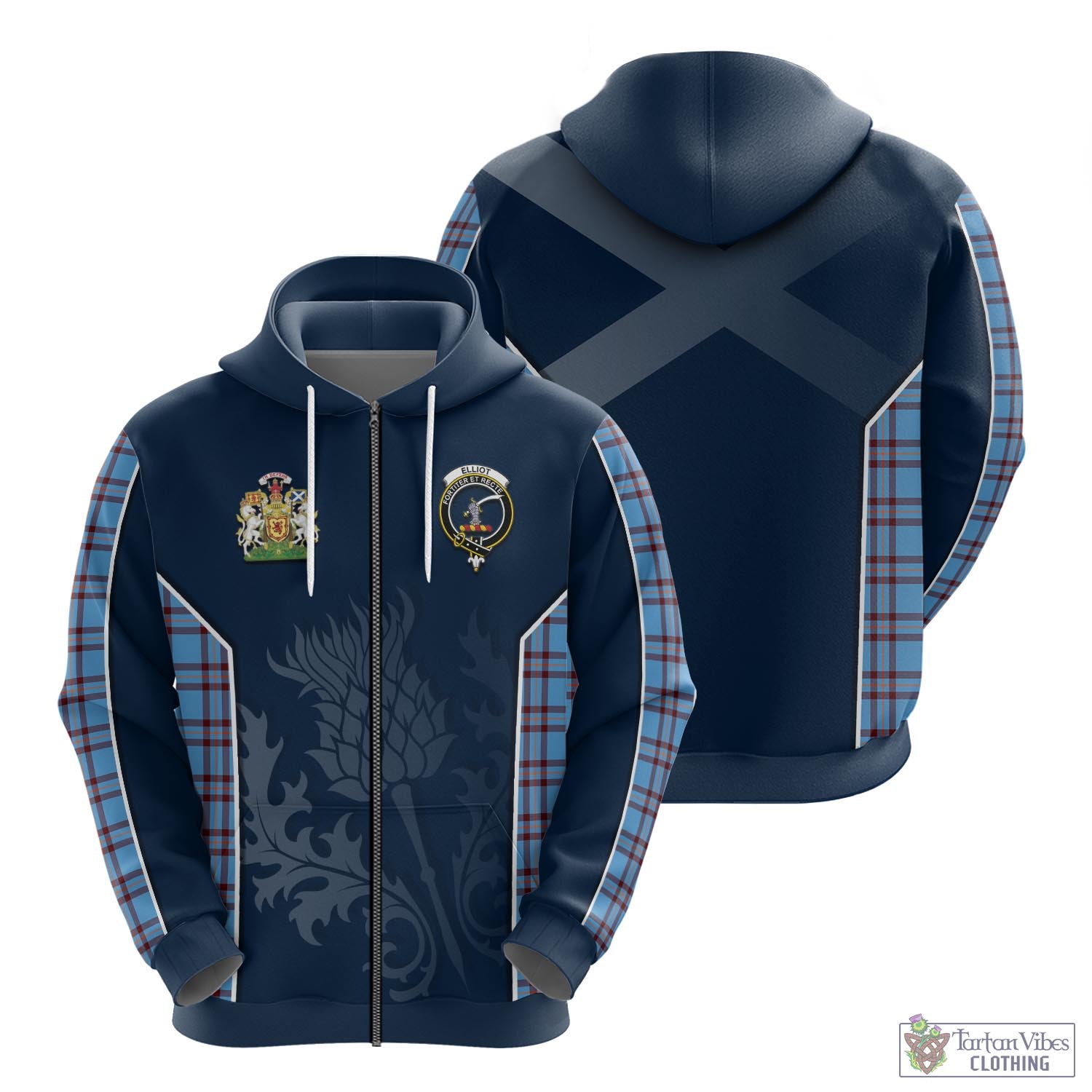 Tartan Vibes Clothing Elliot Ancient Tartan Hoodie with Family Crest and Scottish Thistle Vibes Sport Style