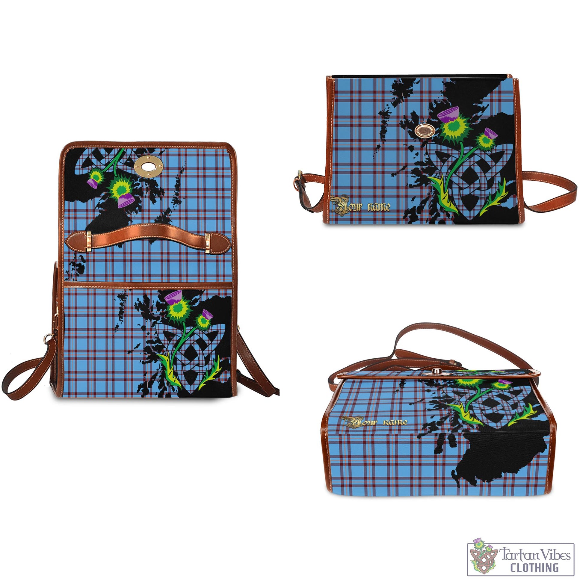 Tartan Vibes Clothing Elliot Ancient Tartan Waterproof Canvas Bag with Scotland Map and Thistle Celtic Accents