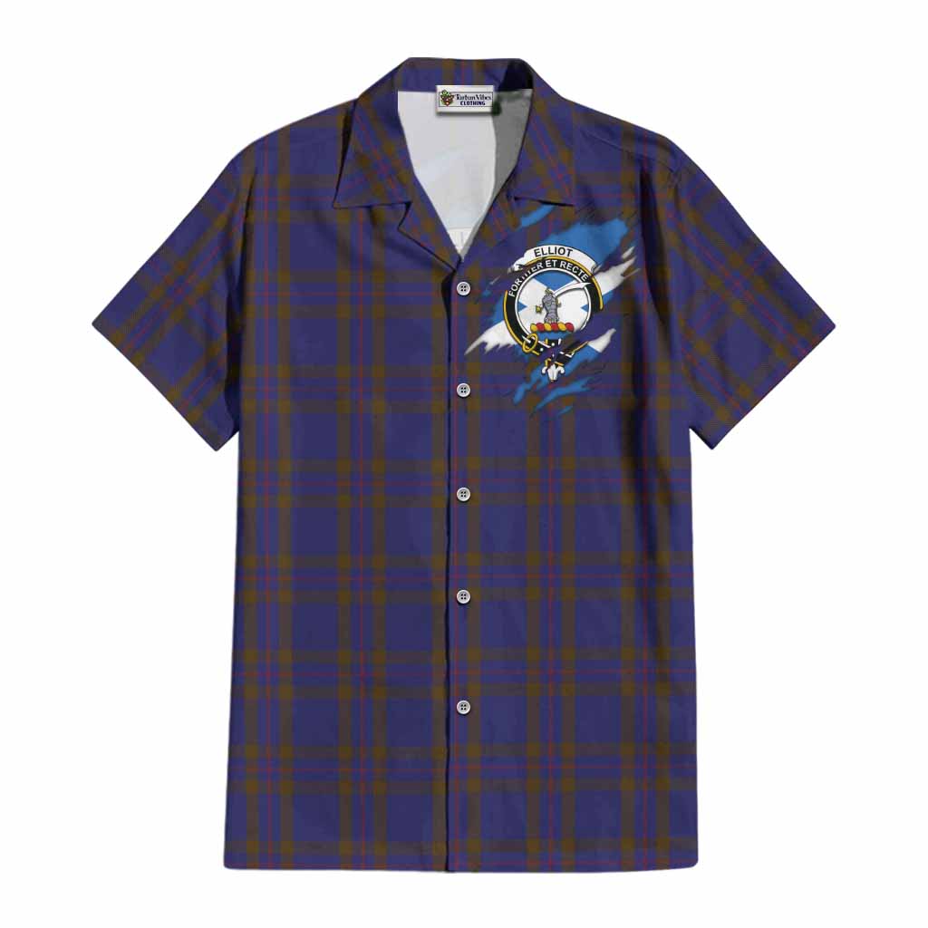Elliot Clan Crest In Me Tartan Cotton Hawaiian Shirt Scotland Flag Style