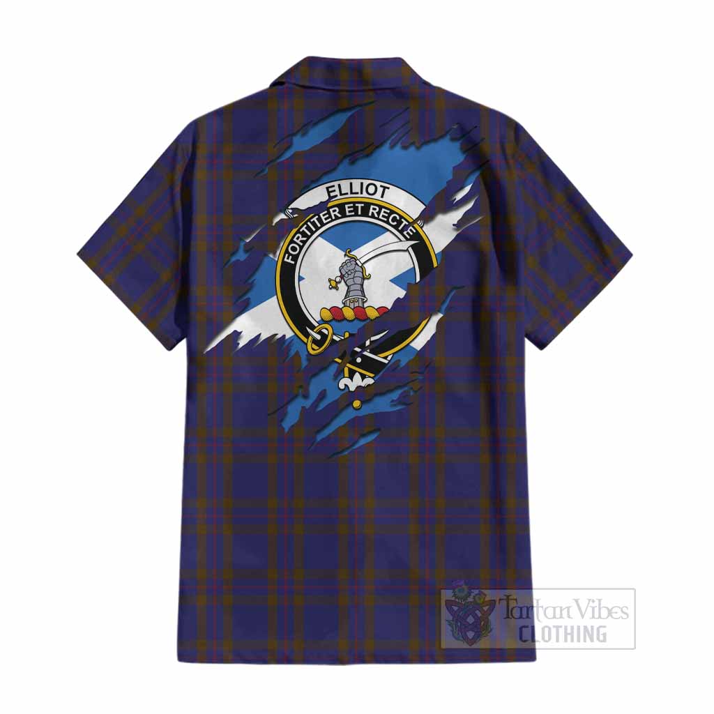 Elliot Clan Crest In Me Tartan Cotton Hawaiian Shirt Scotland Flag Style