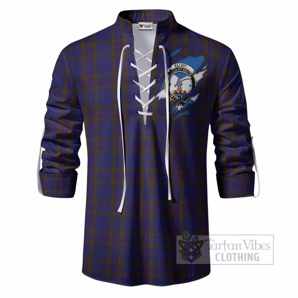 Elliot Clan Crest In Me Tartan Ghillie Shirt Scotland Flag Style