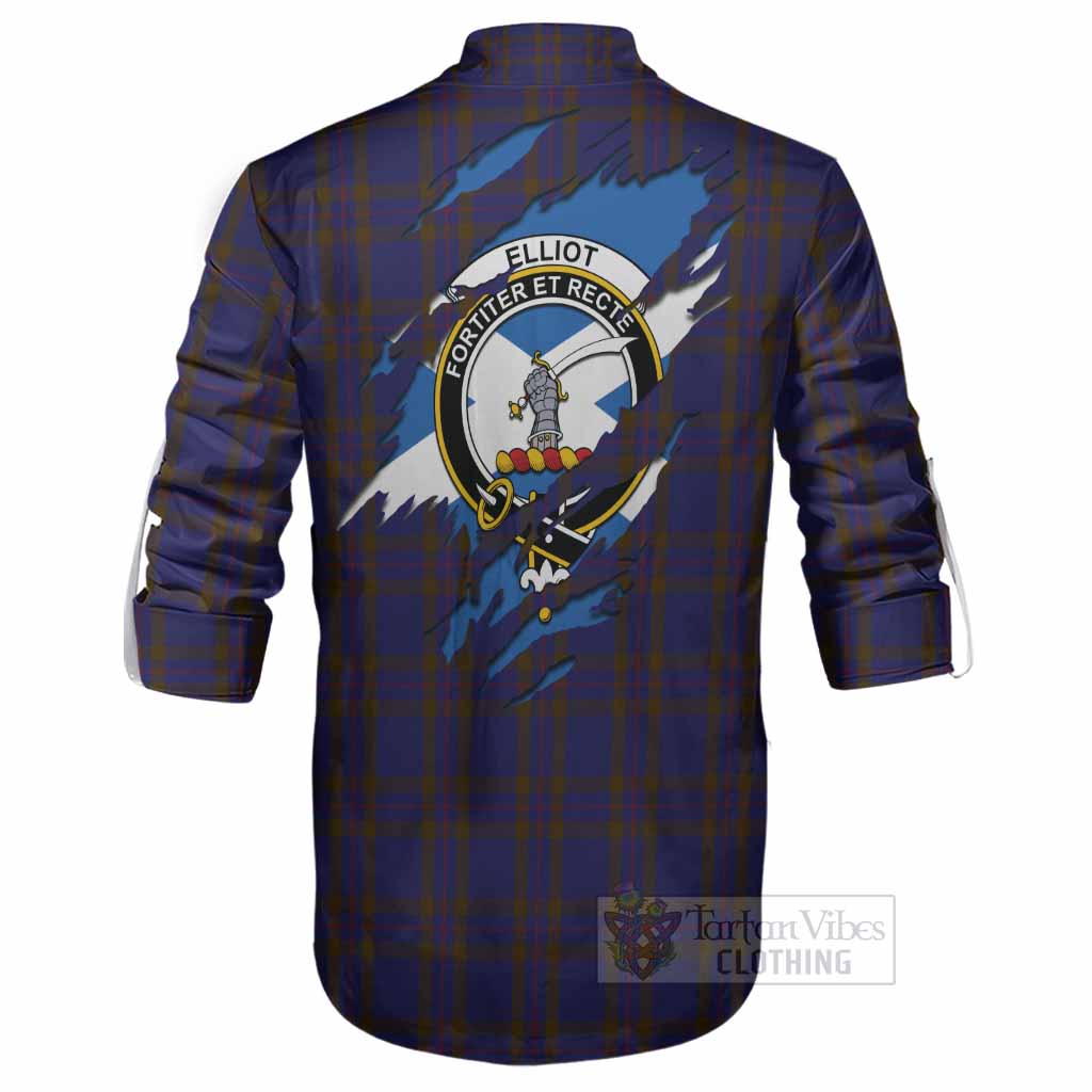 Elliot Clan Crest In Me Tartan Ghillie Shirt Scotland Flag Style