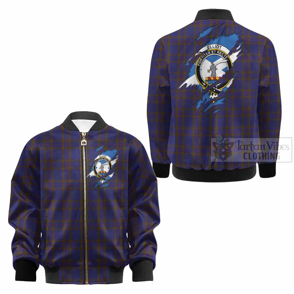 Elliot Clan Crest In Me Tartan Kid Bomber Jacket Scotland Flag Style