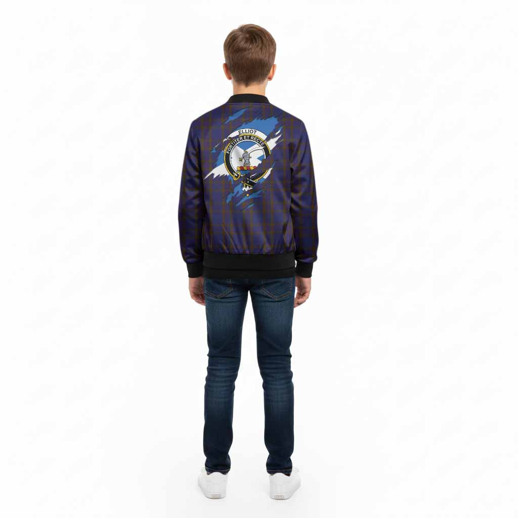 Elliot Clan Crest In Me Tartan Kid Bomber Jacket Scotland Flag Style